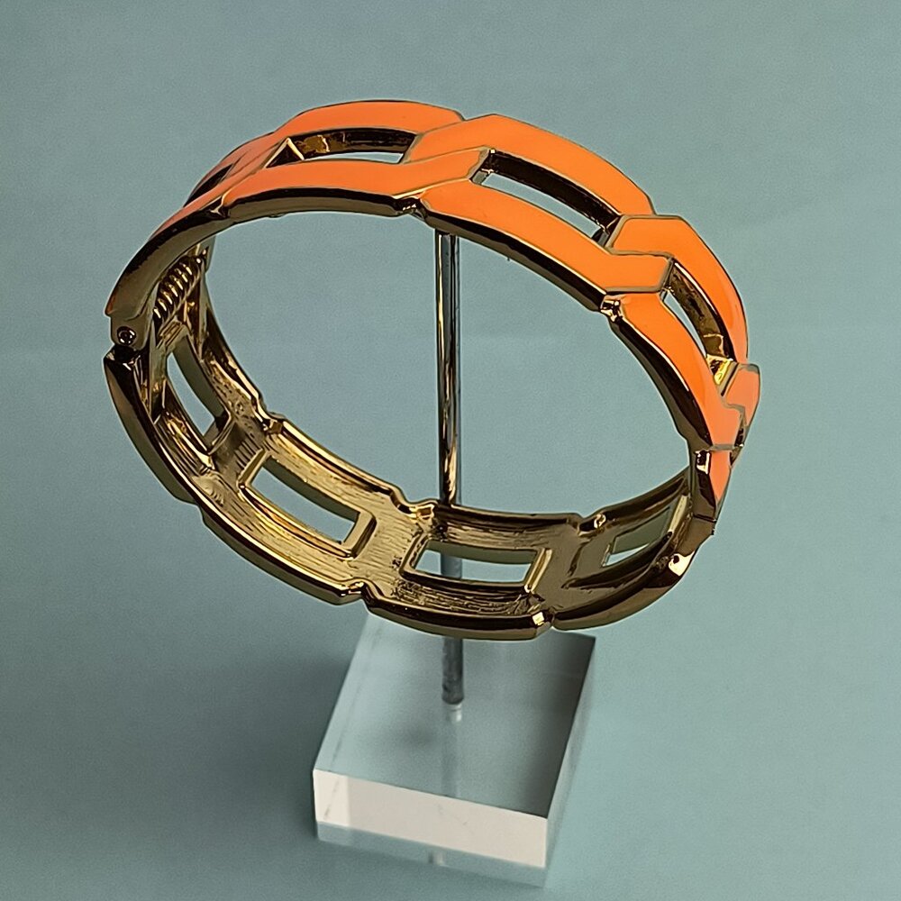 Statement Enamel Link Chain Oval Inged Cuff Bangle Bracelet Neon Orange …